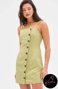 NWT Lilly Loves Casual Day Button Front Mini Dress Sage Green Linen Size 18 - Picture 1 of 9