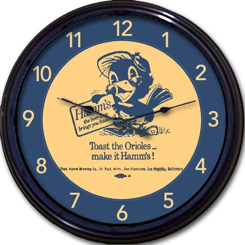 Baltimore Orioles Baseball Hamms Beer Coaster Wall Clock Oriole Maryland 10" Cover