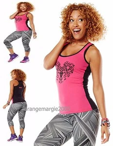 ZUMBA Love 2Pc.Set! Heart Valentine Racerback Top + Perfect Capri Leggings S M L - Picture 1 of 5