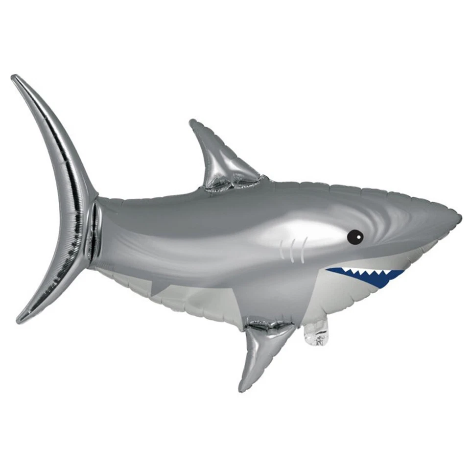 Shark Party Supplies Grey Shark SuperShape Foil Balloon Birthday Decoration Jaws - Image 1 of 1