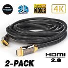 2 X Pack 10Ft 8K Hdmi V21 Cable Hdmi Braided Lead For 8K Tv Netflix Ps4 Pro Ps5