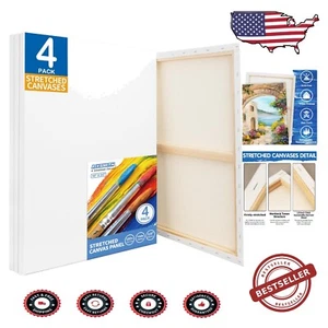 Artist-Grade 4-Pack of 18x24 Inch Stretched Canvas - 100% Cotton & Gesso Coated - Picture 1 of 10
