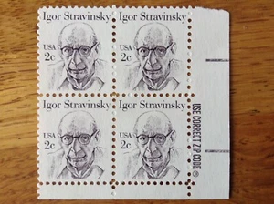 US.# 1845 2c. Igor Stravinsky Composer. Zip Block 4. MNH. 1982 - Picture 1 of 1