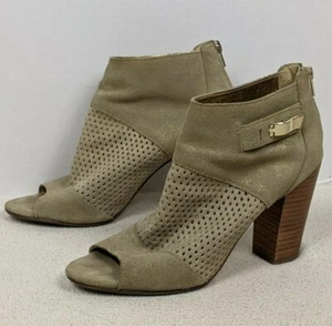 Dolce Vita Wildleder offene Zehenpartie Blockabsatz Stiefelette Reißverschluss hinten hellbraun/gold metallic (9,5) - Bild 1 von 12