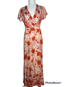Zesica Floral Wrap Dress Maxi Length Pink Orange Flowers NWTS Revolve Small C1 - Picture 1 of 11
