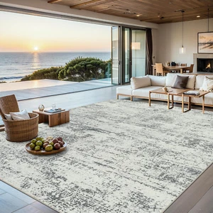 8X10 Area Rugs for Living Room - Washable Rug Modern Abstract Soft Large Neutral - Picture 1 of 9