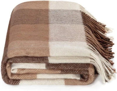 Farridoro Wool Fringe Throw Blanket 51" X 67" All Season-Bed-Sofa Couch-Camping - Image 1 of 4