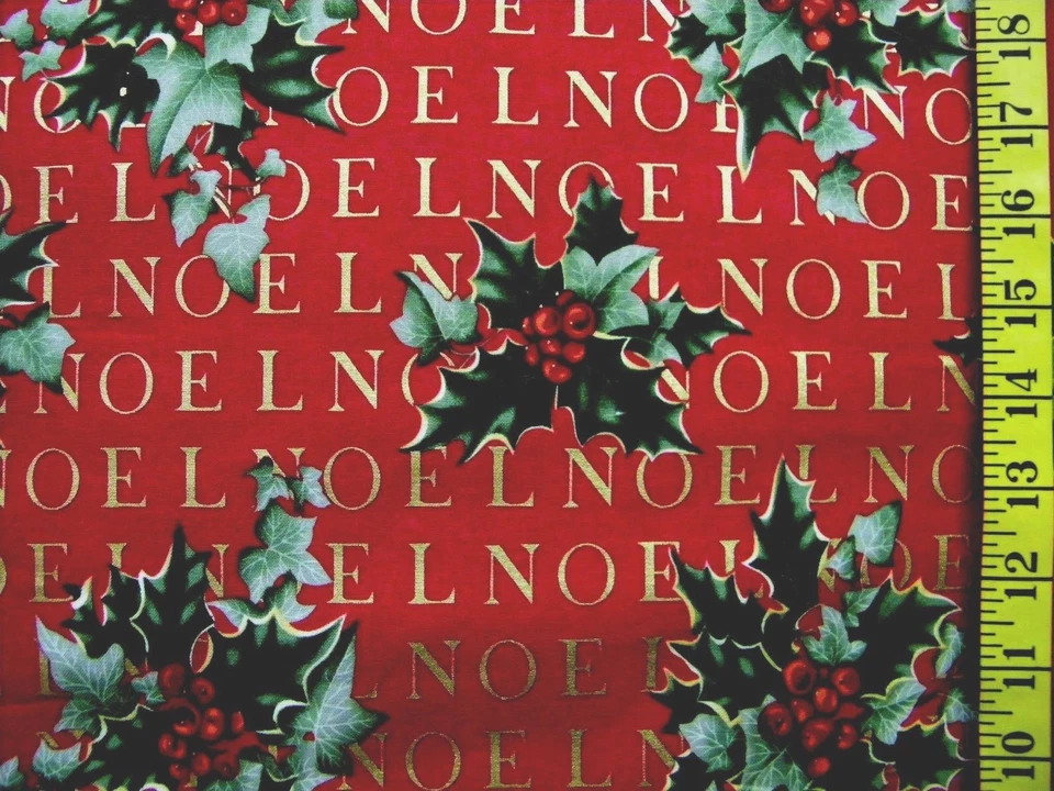 CHRISTMAS NOEL HOLLY BERRY HENRY  PRINT 100% COTTON FABRIC  23X43 INCHES - Image 1 of 1