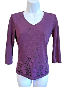 Vintage Christie & Jill Size S Purple Floral 3/4 Sleeve Elegant Blouse - Picture 1 of 10