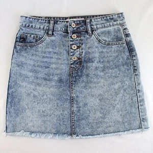 Falda Jean Kancan Para Mujer Talla S Azul Piedra Lavado Denim Botón Mosca Deshilachado Dobladillo Crudo - Imagen 1 de 4