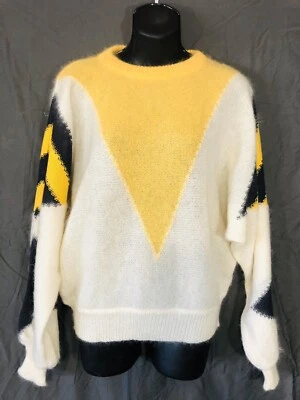 Suéter Vintage Escada Mezcla Mohair Mujer 36EU Mangas Dolman Amarillo Gris Marfil Foto 1 de 4