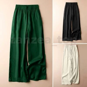 ZANZEA Women Wide Legs High Waist Pants Confy Loose Plain Trousers Buttoms Plus - Picture 1 of 15