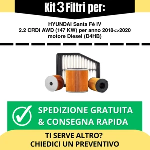 Kit Tagliando 3 Filtri per HYUNDAI Santa Fé IV 2.2 CRDi AWD 147 kw anno 2018<... - Imagen 1 de 3