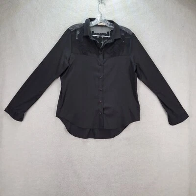 Blusa negra con cuello abotonada bordada transparente ruido silencio mujer top talla M Foto 1 de 4