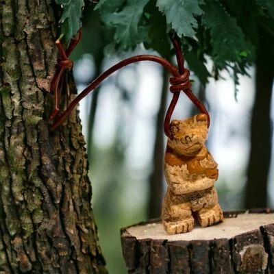 Collar Tótem Cuero Oso Imagen Jaspe Piedra Real Colgante Primitivo Foto 1 de 4