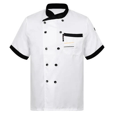 Men Short Sleeve Chef Coat Jacket Kitchen Workwear Cooking Uniform Restaurant - Image 1 of 3