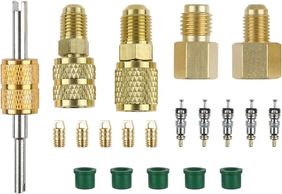 HZ-MONSTAR R410A R134A Mini Split Adapter Fitting Kit Brass SAE Flare with Valve Core Tool