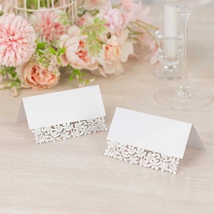 50 WHITE Paper Table Name PLACE CARDS Laser Cut Leaf Vine Design Party Events - Picture 1 of 8