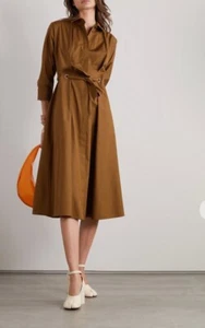 Max Mara Flavio 3/4 Sleeves Cotton Belted Poplin Midi Shirt Dress Bronze 6 $1150 - Picture 1 of 19