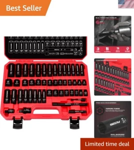 49-Piece Heavy-Duty Impact Socket Set - SAE 5/16" to 3/4" & Metric Accessories - Picture 1 of 10