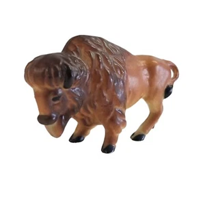 Vintage Buffalo Figurine Ceramic Miniature Mini American Bison Figure Animal - Picture 1 of 9