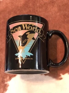 Vintage 1989 Sea World Coffee Mug Black Pastels Cup Shamu Orca Whale Collectible - Picture 1 of 5