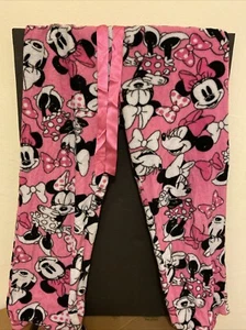 Girl's Disney Minnie Mouse Pink Black Plush Fleece Pajama Lounge Pants Sz M - Picture 1 of 4