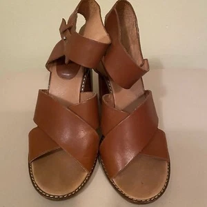 Madewell Frida Criss Cross Brown Leather Block Heel Sandals - Picture 1 of 11