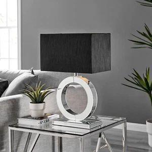 Chloe Mirror & Black Shade Halo Table Lamp Light (Including Bulb) - Picture 1 of 4