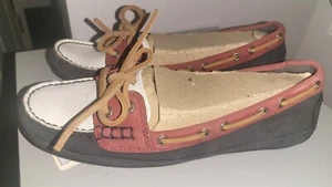 Sebago Portland Spinnaker Women Navy White Red Leather Boat Shoes US Size 7M - Picture 1 of 10