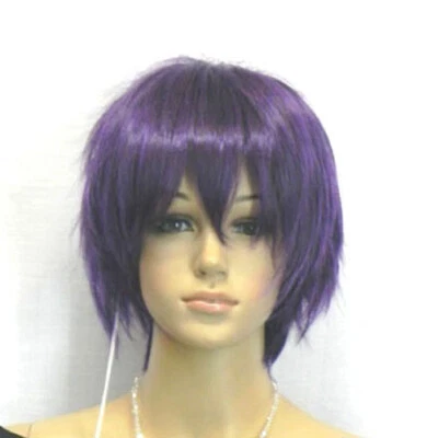 Moda Peluca de pelo corta púrpura oscuro recta para mujeres dama disfraces animé pelucas + gorra Foto 1 de 3