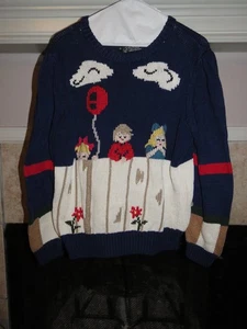 Vintage 1987 BEREK Hand Knitted Pullover Sweater "Family Behind a Fence" M - Bild 1 von 2