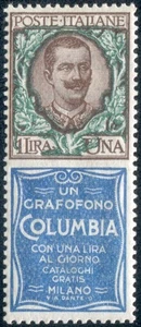 1924/5 Regno Pubblicitari Columbia 1 lira nuova centrata spl ** cert. Colla - Picture 1 of 2