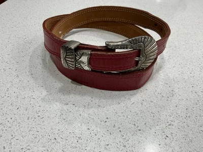 Cinturón de cuero genuino rojo Nocona 32 hebilla plateada Foto 1 de 4