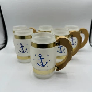 Siesta Ware Nautical Anchor Frosted Mugs with Wood Handles, Set of 6 - Picture 1 of 16