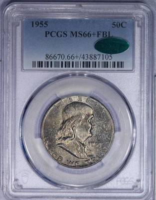 1955 Franklin Half Dollar 50c PCGS MS66+ FBL CAC LB - Image 1 of 4