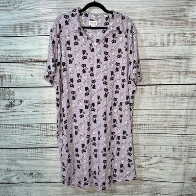 Fashion Bug 22/24 Y2K Shirt Dress Black White Cats Deadstock Night Gown Shirt - Image 1 of 4