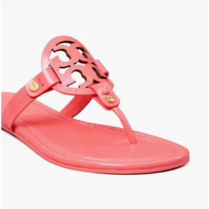 Tory Burch Size 7 Miller Patent Leather Sandal Flip Flops Coral Pink Thongs - Picture 1 of 11