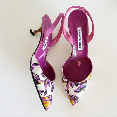 Manolo Blahnik Vintage Carolyne Slingback Floral Kitten Heels Size EU 40 - Image 1 of 4