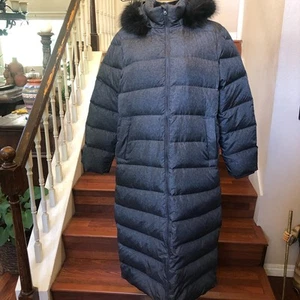 Lands' End Damen langer Daunen gefüllter Puffer Mantel Kapuze grau Gr. XL RN #62830 - Bild 1 von 11