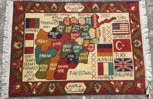 Vintage Traditional Handmade Afghan Map Wool Multicolor Rug 99x71cm - Picture 1 of 17