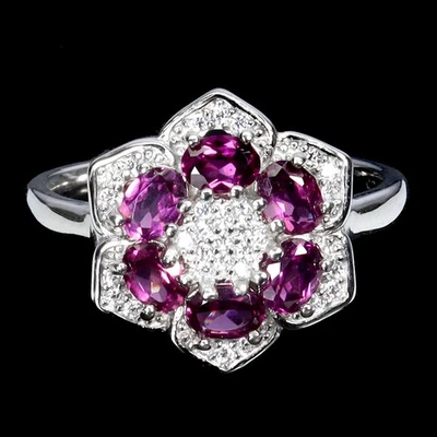 Anillo de plata de ley 925 ovalado rodolita granate piedras preciosas naturales joyería talla 7 Foto 1 de 4