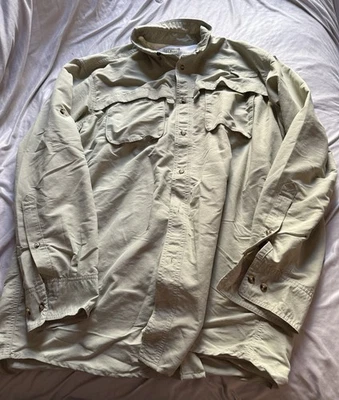 L.L. Bean Fishing Shirt Men’s L Tall Beige Vented Long Sleeve Nylon Outdoor - Image 1 of 4