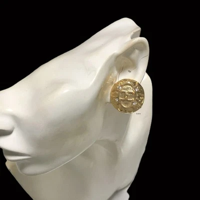 CHANEL Ohrringe ECHT Coco CC Gold Kenkenjp LOGO Strass Swing Ring GP Vintage - Bild 1 von 4