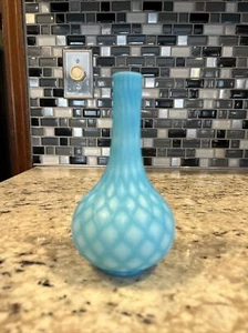 Antique blue  Quilt Cut Velvet satin Art Glass Vase / 6" high - Picture 1 of 5