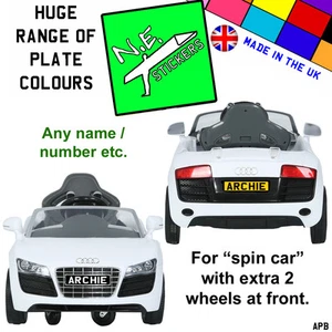 Personalised Kids Number Licence Plate fits 6v Audi Spyder SPIN CAR ride-on car - Picture 1 of 10