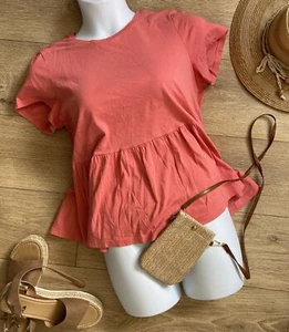Maglietta elastica rosa corallo semplice ed elegante cotone peplum taglia 16 - Foto 1 di 6
