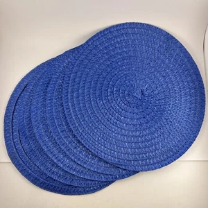Set Of 5 Round Placemats Blue Woven Spiral Easy-Clean 14.75” Indoor/Outdoor - Picture 1 of 12