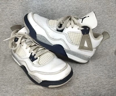 Nike Air Jordan 4 Retro White Midnight Navy BQ7669-140 GS Youth Kids Size 1Y - Image 1 of 4