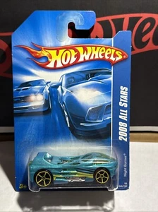 Hot Wheels All Stars Card Teal Night Burner 2008 agujero abierto rueda de 5 radios 046/196 - Imagen 1 de 6